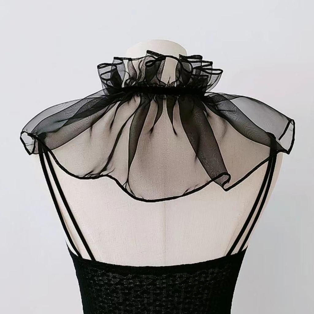 Eleganter Rüschen-Falschkragen Schal Transparenter Netz-Organza Abnehmbarer Kragen Vintage Schal Schulterwärmer für Viktorianische Blusen