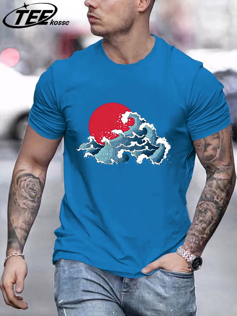 Japansk Solnedgång Vågor T-shirt För Män Sommar Casual Retro Kläder Bomull Trendig Mjuk T-shirt Unisex Rund Hals AllMatch Lös Topp