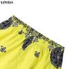 VONDA 2PCS Women Ethnic Long Sleeve Print Blouse and Pants Casual Two Piece Suit Sets