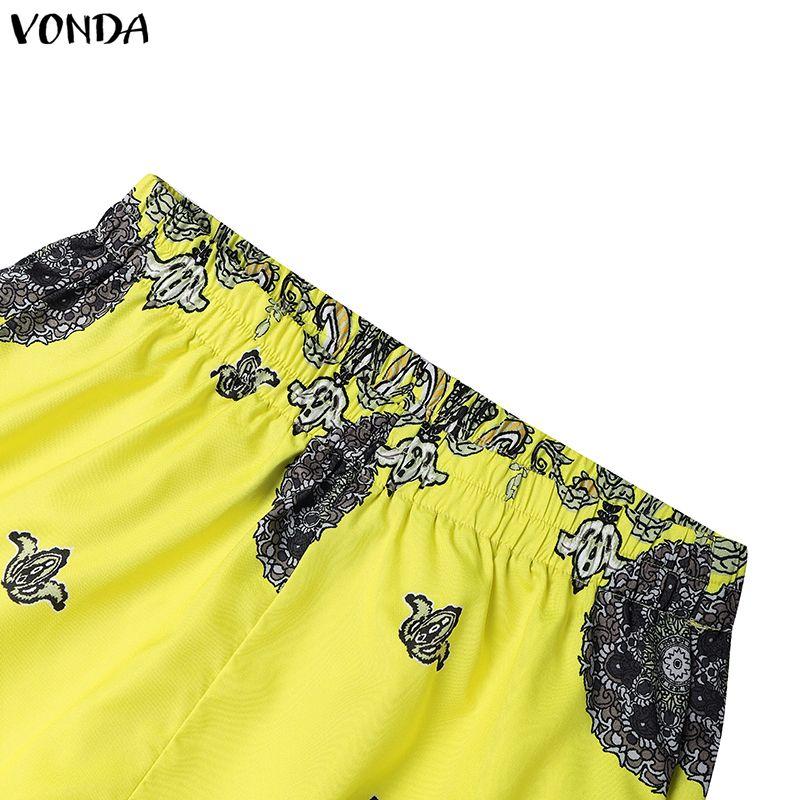 VONDA 2PCS Women Ethnic Long Sleeve Print Blouse and Pants Casual Two Piece Suit Sets