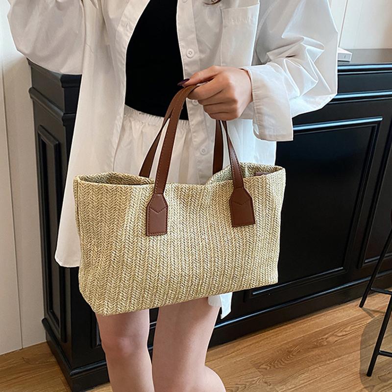 Yogodlns Straw Woven Women's Beach Handbag Luxury Designer Handmade Large Capacity Top Handle Summer Bag