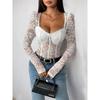 Women's Lace Sheer Long Sleeve Corset Bodysuit Sweetheart Neck Going Out Tops Party Club Leotard