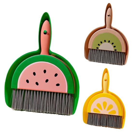 Small Broom Dustpan Set Fruit Themed Anti-scratch Desktop Crumb Sweeper Glass Piano Surfaces Fine Dust Debris Handheld Broom