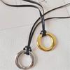 Tooxika Simple Light Luxury Design O-ring Pendant Necklace Leather Cord Adjustable Long Jumper Chain Women