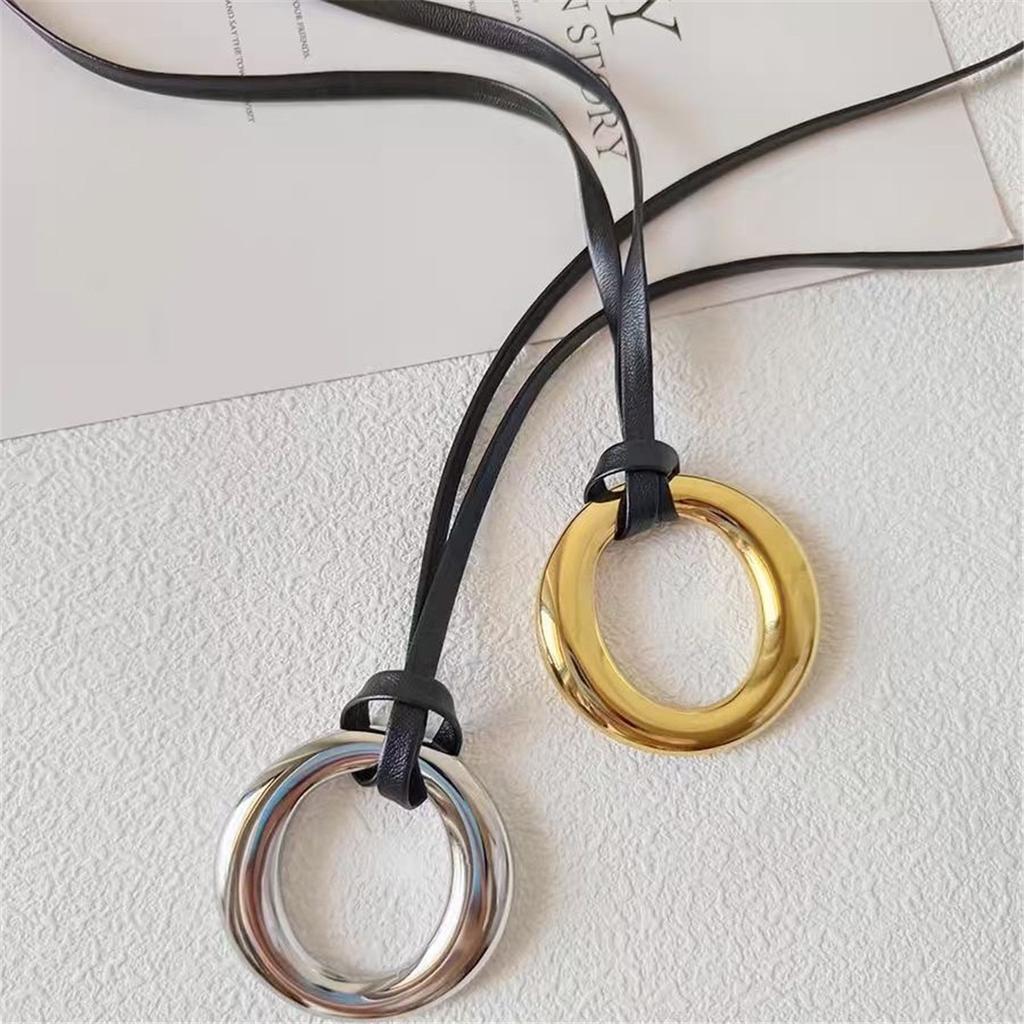 Tooxika Simple Light Luxury Design O-ring Pendant Necklace Leather Cord Adjustable Long Jumper Chain Women