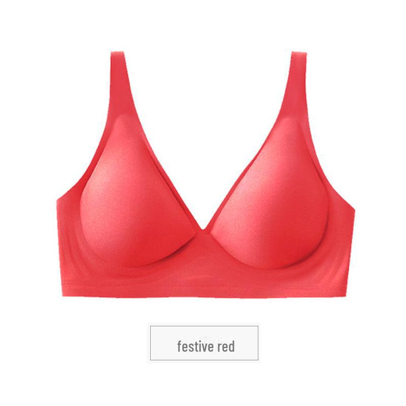 "Women's French-Style Seamless Soft Support Jelly Underwear Bra Set - Comfortable, No Steel Ring, Adjustable, Gathered Design"