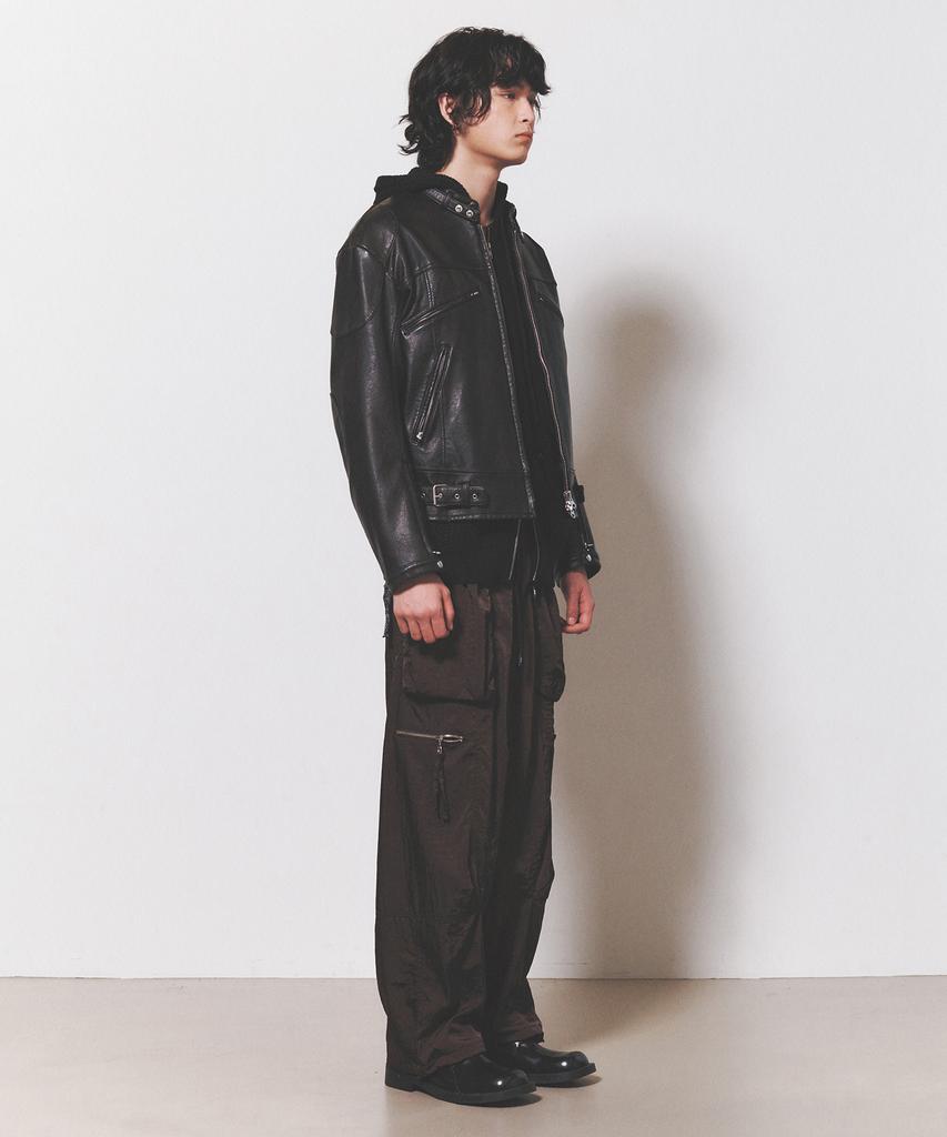 NUAKLE Unisex Cargo Pocket Wide Jogger Pants_Brown