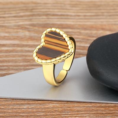 Nidin Daily Versatile Delicate Sweet Romantic Heart-shaped Natural Stone Adjustable Open Ring 5 Colors Fashion Party Jewelry