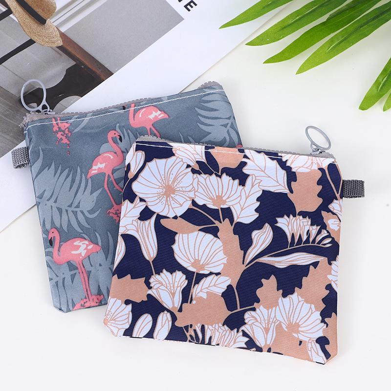 Zippered Cartoon Print Sanitary Pad, Coin, Earphone, Key, Card Storage Pouch