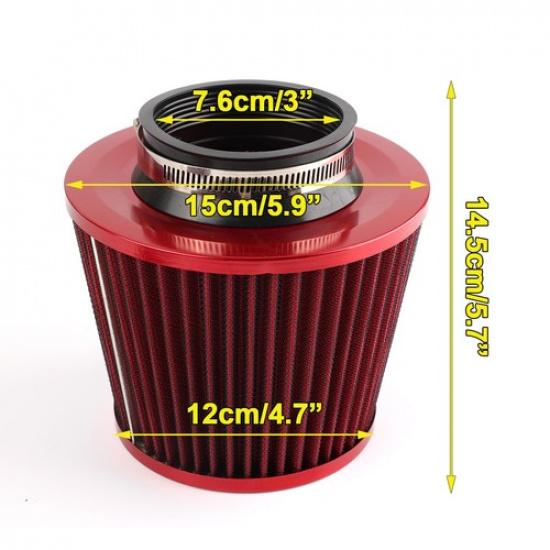 Performance High Flow Inlet Cold Air Intake Cone Replacement Dry Filter RED  3".