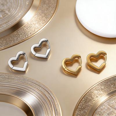 Titanium and Steel Stud Earrings - Heart Shape. 18k Genuine Gold Electroplated. Unique and Trendy Love Earrings for Both Men and Women.
