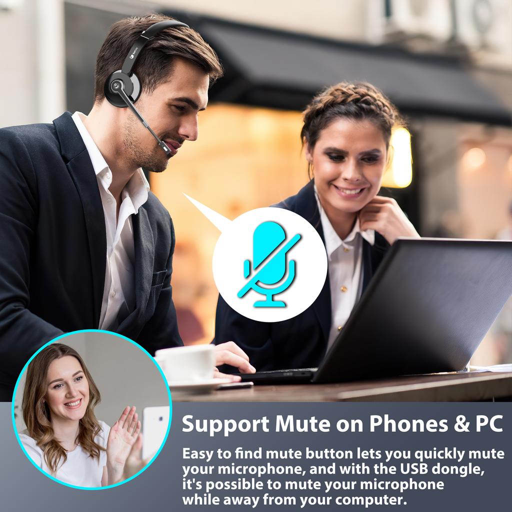 Wireless Call Centre Headset with Microphone Professional Office Headphones for Customer Service Teams