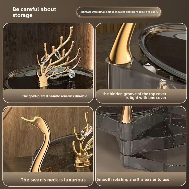 Swan Multi-Grid Jewelry Organizer for Necklace Earrings Rings Bracelets Rotatable Necklace Organizer Home Decoration Gifts