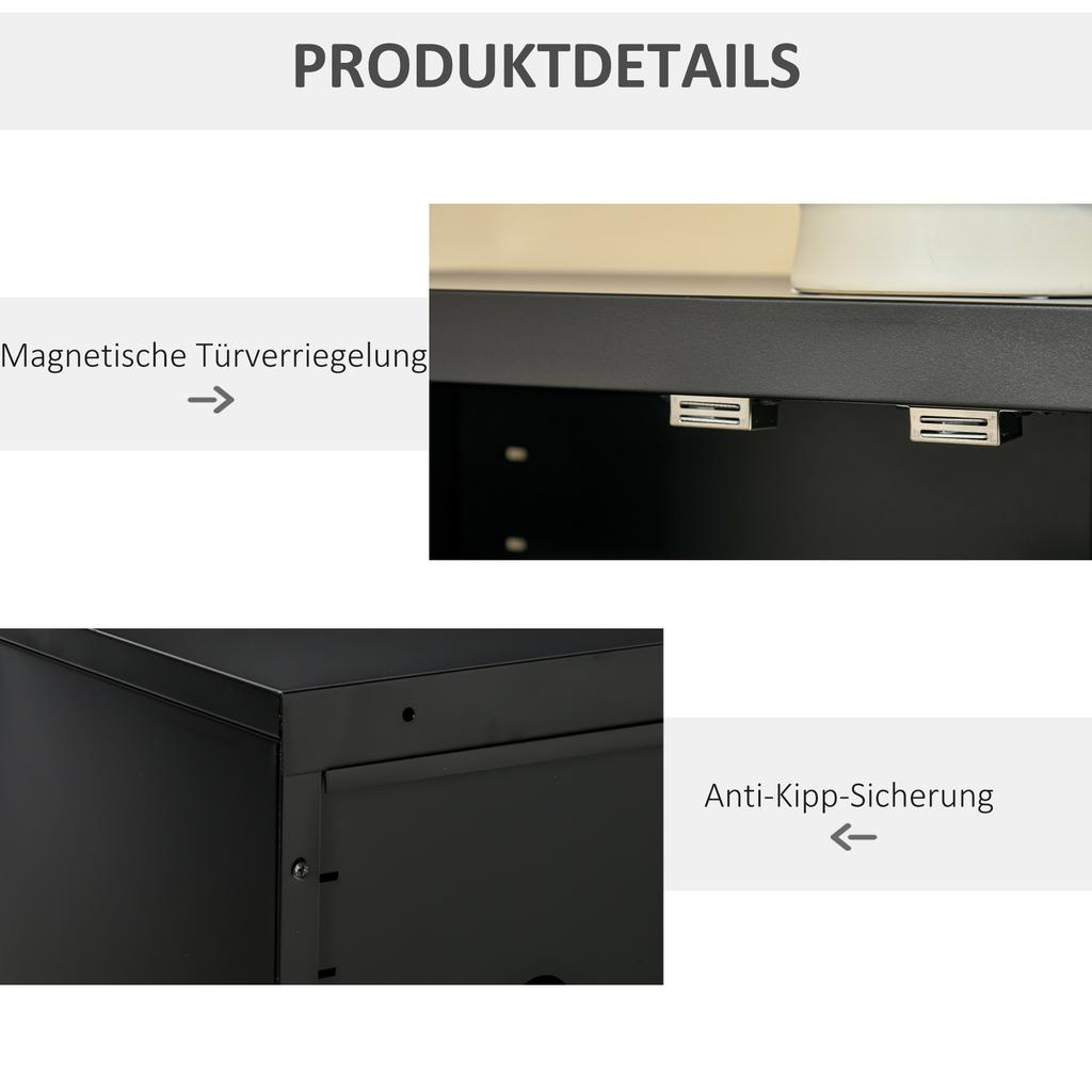 Filing Cabinet Metal Cabinet with Magnetic Louvre Double Door Adjustable Shelf Storage Cabinet for Study Living Room 75 x 33 x 110 cm Black