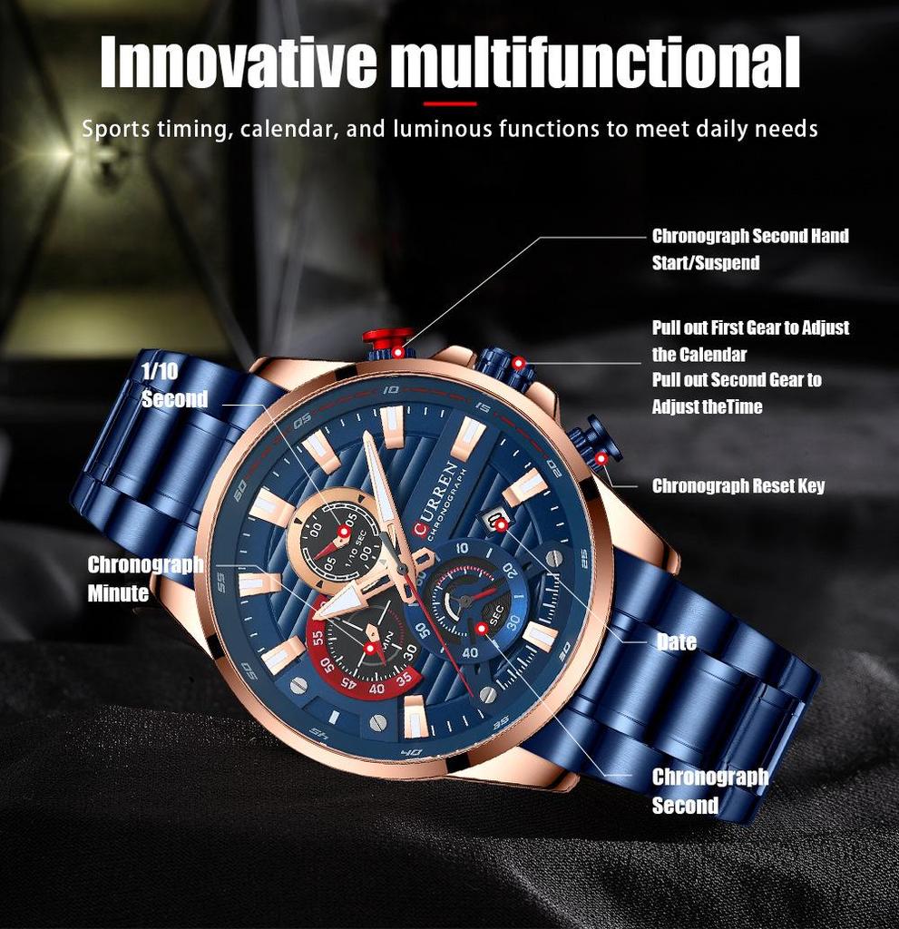 CURREN 8415 Men's Six-Hand Quartz Waterproof Business Watch with Calendar