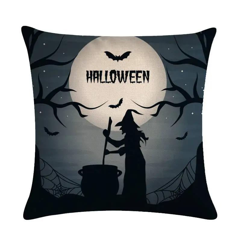 Happy Halloween Decorative Pillowcase Pumpkin Cat Witch Printed Pillowcase Suitable for Home Living Room Sofa Room Decoration