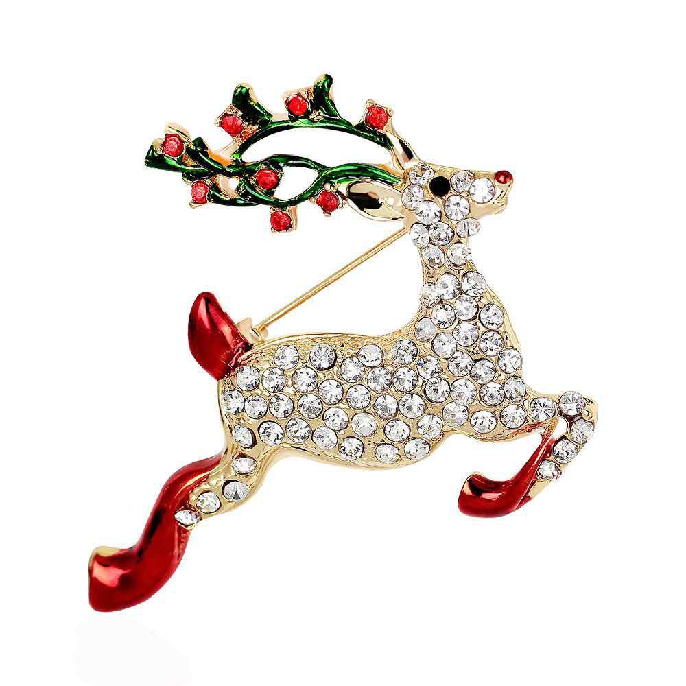 

Christmas Enamel Sleigh Car Brooches for Women Unisex Rhinestone Deer Pins Banquet Party Backpack Gifts Jewelry Accessories золотой