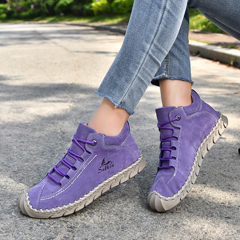 Large Size Hand-stitching Ankle Boots For Women Casual Shoes Split Leather Shoes Women Loafers Moccasins Women Flats Shoes