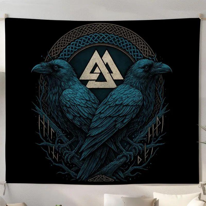 Tapestry Crow of the Vikings with blue rolled 75x100
