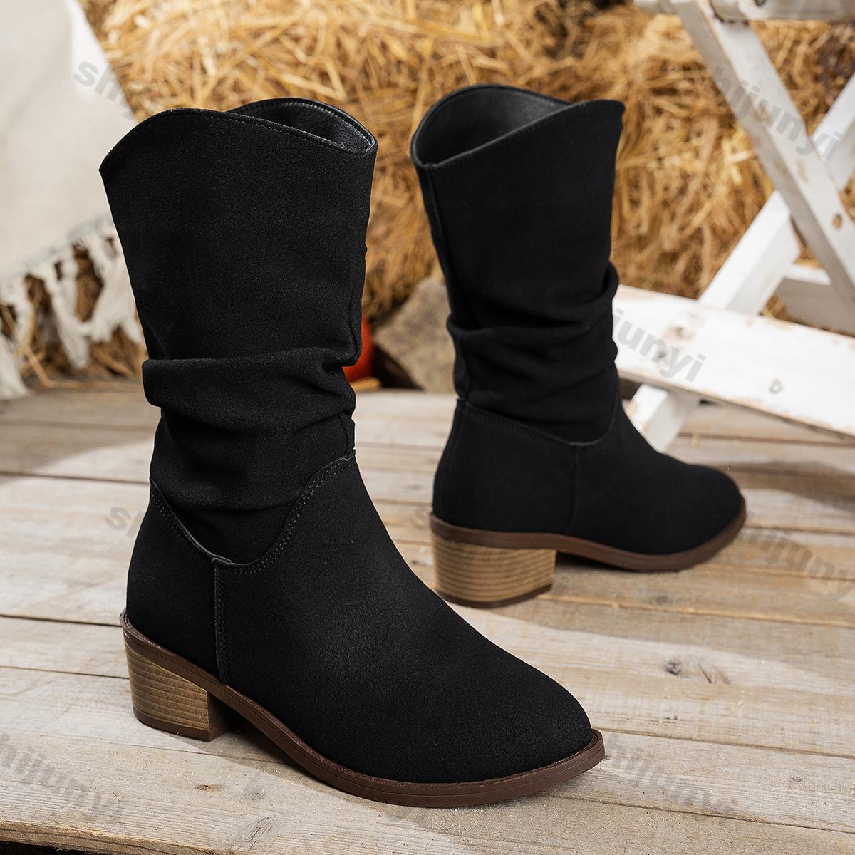 Женские сапоги 2025 Весна Осень Модные ковбойские сапоги до середины голени — фото 3