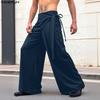 Men Casual High Waist Zip-up Side Bandage Casual Pants Trousers