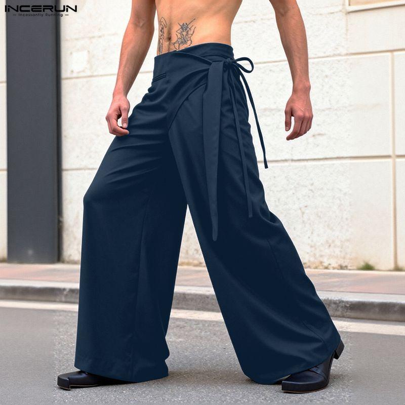 INCERUN Herren Lässige High Waist Reißverschluss Seitenstreifen Lässige Hose Hosen