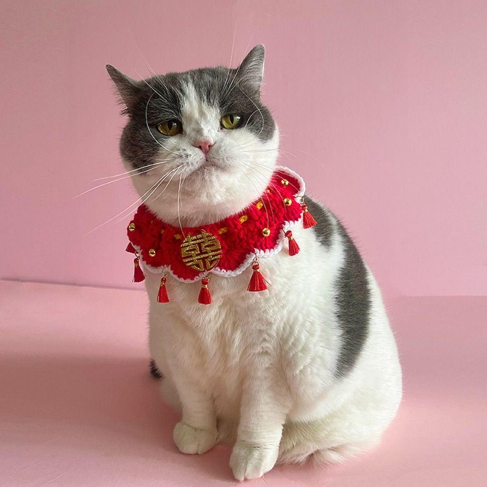 Decorative New Year Pet Collar Lace-up Style Pet Saliva Towel Pet Wedding Items  Take Photos