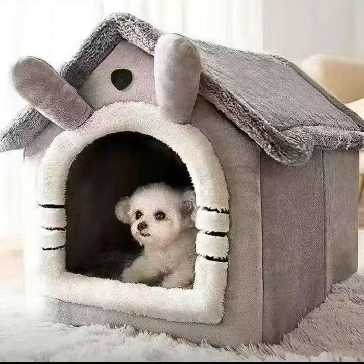 Cozy Four Seasons Pet Bed: Warm Plush Enclosed Tent for Dogs & Cats