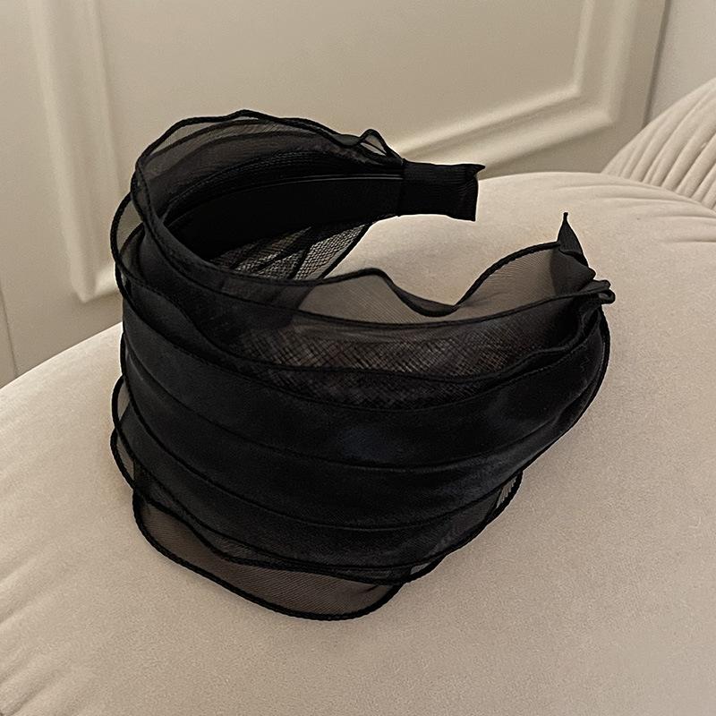Spring and Summer Mesh Pleated Wide-brimmed Headband Women New Hairpin Headband Daily Clothing Fashion Matching Head Band