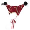 Red Green Party Costume Accessories Christmas Jester Hat, Velvet Star Clown Hat with Gold Trim Pom Creative Outfit Poms, Adjustable Tie, Cosplay
