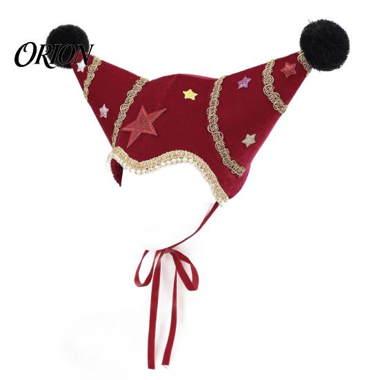 Red Green Party Costume Accessories Christmas Jester Hat, Velvet Star Clown Hat with Gold Trim Pom Creative Outfit Poms, Adjustable Tie, Cosplay