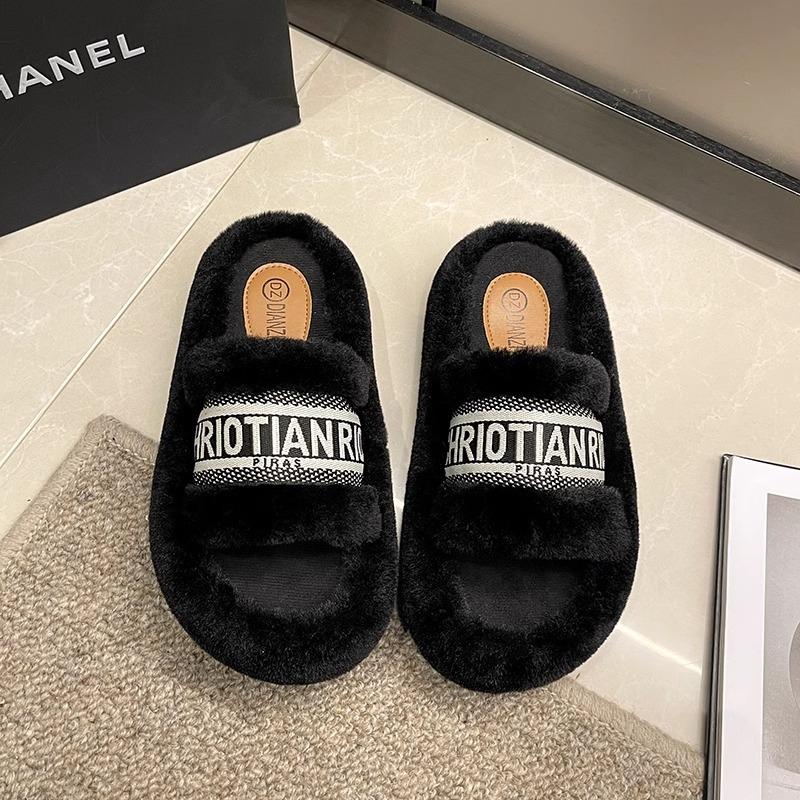 Mao Mao Slippers Women Wear Internet Celebrities Popular Autumn and Winter Rabbit Mao Mao Shoes Platform Cotton Drag Small Fragrant Slippers Spr