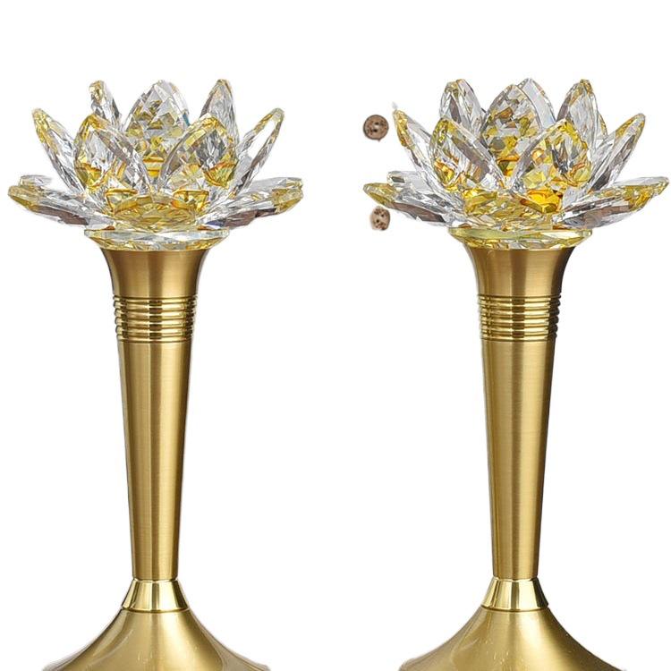 Copper LED Crystal Lotus Multi-Color Buddha Offering Lamp for Home Worship