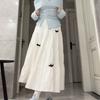 Women's White High-Waist A-Line Umbrella Skirt with 3D Bow - Tiered Cake Design for Spring/Autumn - Slim-Fit Elegant Style