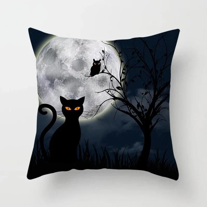 Halloween Theme Pillow Cover Car Office Living Room Sofa Halloween Pumpkin Lantern Decoration Pillow Cover