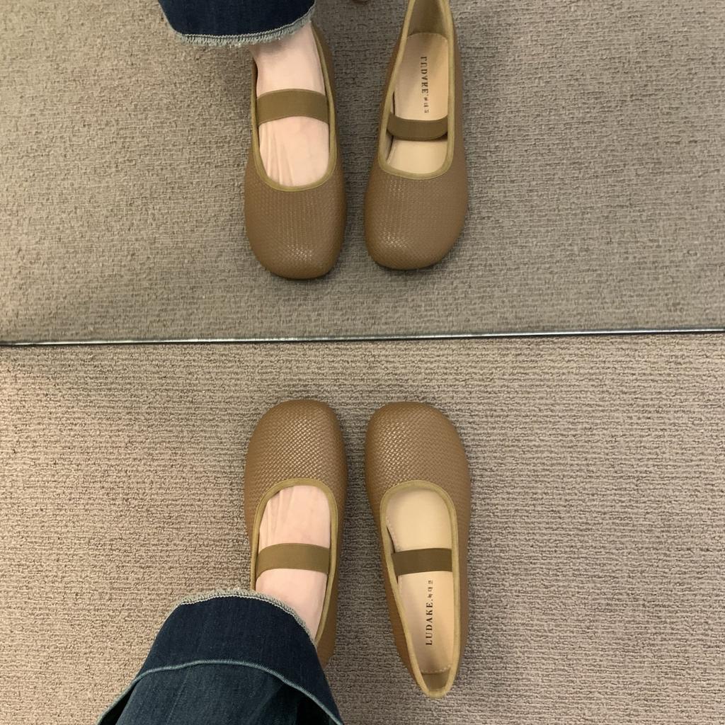 Fashion Shallow Mouth Knitting Flats Soft Shoes Woman 2025 Female Footwear Round Toe New Dress Grandma Retro Mary Janes Grandma Shoes Fe