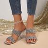 Crystal Sheer Strap Square Heel Slippers Women's Square Toe Open Toe Sequin Sequin Slip Strap Kitten Shoes