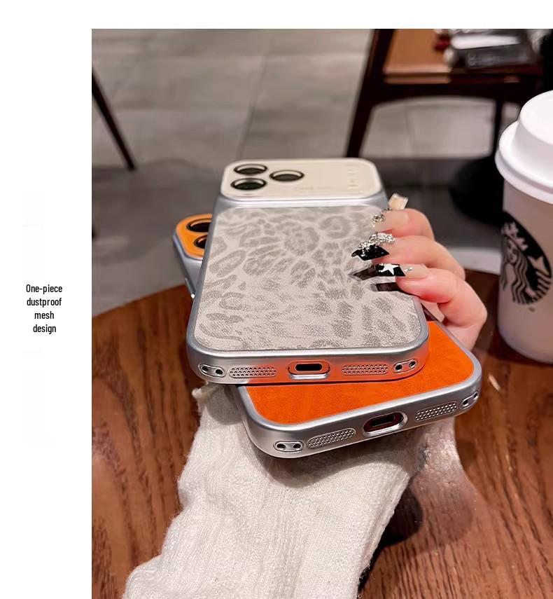 iPhone 17 Pro Max Leopard Leather Print Case with Large Window and Full Coverage Drop Protection