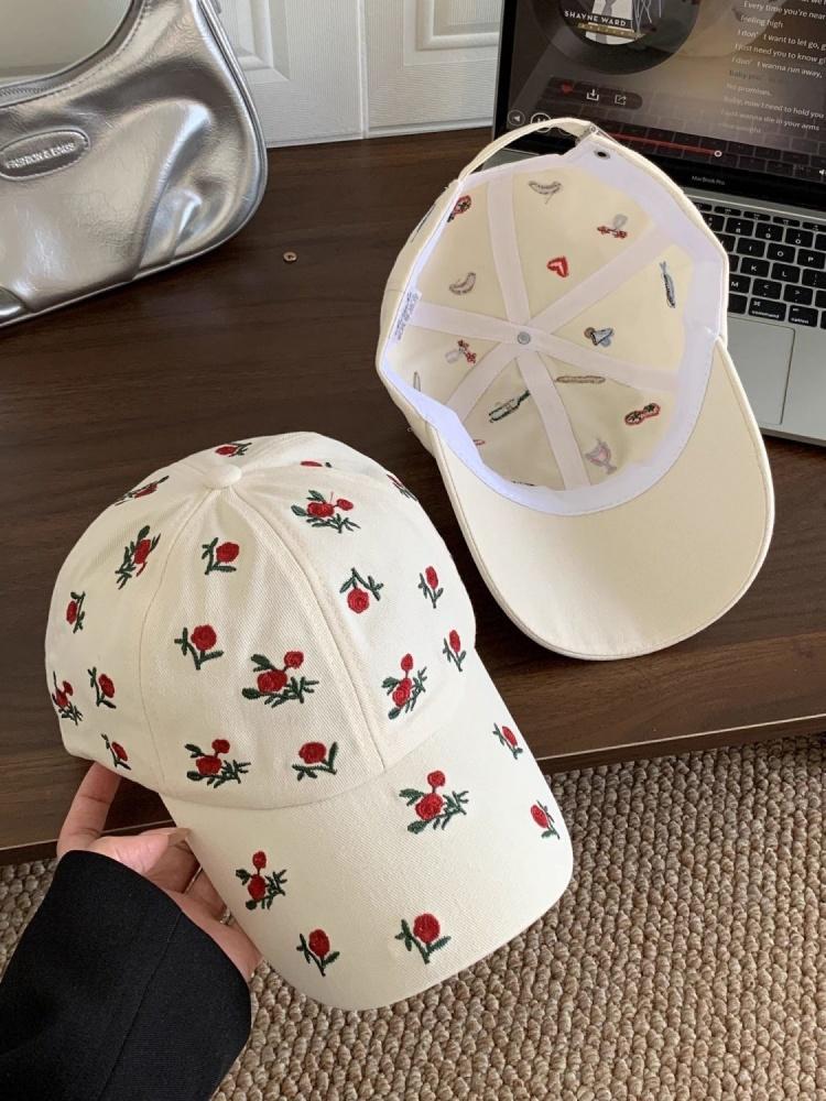 Kawaii Embroidery Baseball Cap for Women Aesthetic Food & Wine Pattern Soft Cotton Adjustable Dad Hat Summer Outdoor Sunshade Cap