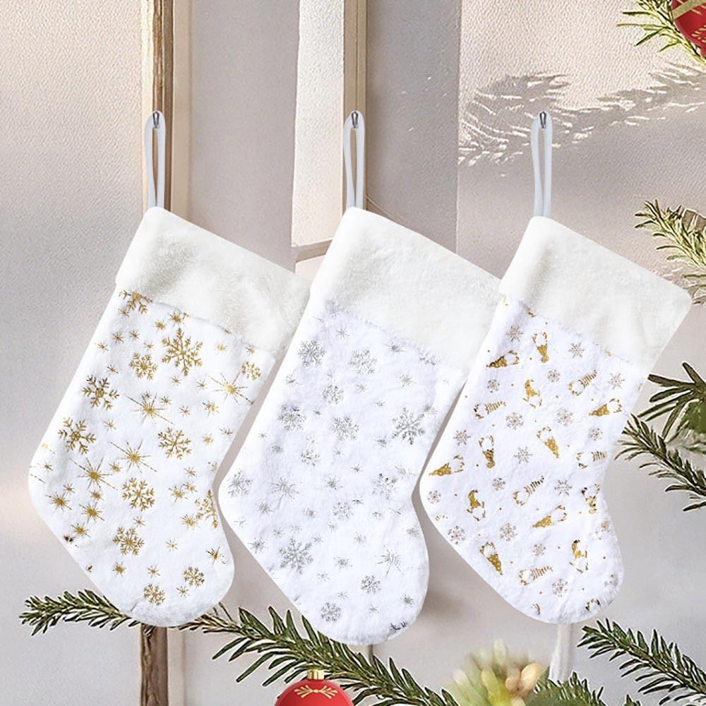 New Snowflake Christmas Knitted Socks Embroidered Gift Bags Large Capacity Hanging Candy Bag Christmas Home Ornaments