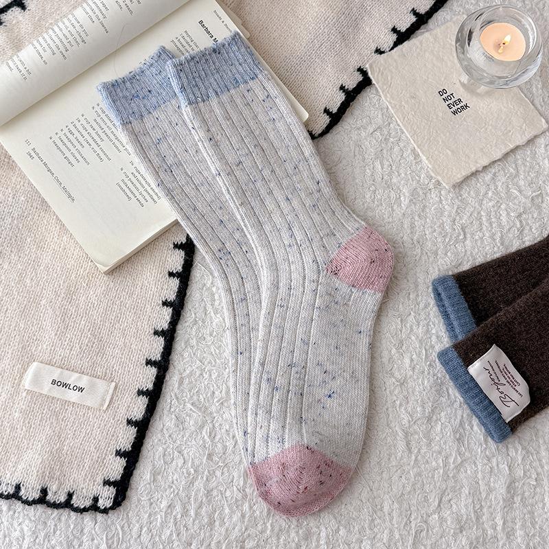 Wool Socks Children'S Stacking Socks Season Warm Fleece Thickened Stockings Color Matching Retro Ideas Yarn Medium Tube Socks Women
