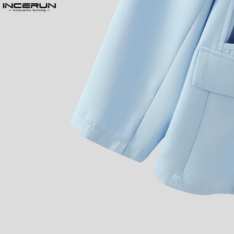 INCERUN Men Notched Lapel Long Sleeve Cutout Thin Blazer Party Coats