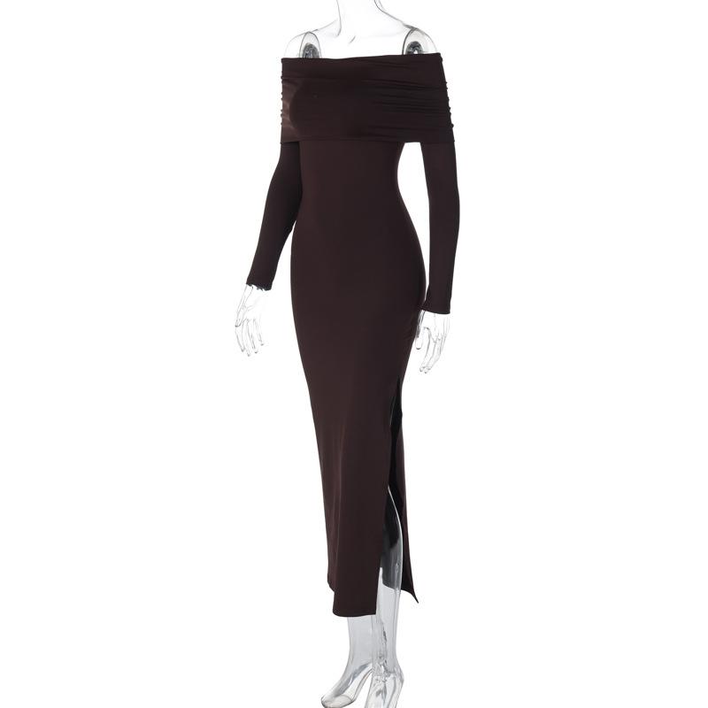 Women Spring Autumn Long Sleeves Dress Ladies Sexy One Piece Solid Full Length Dress