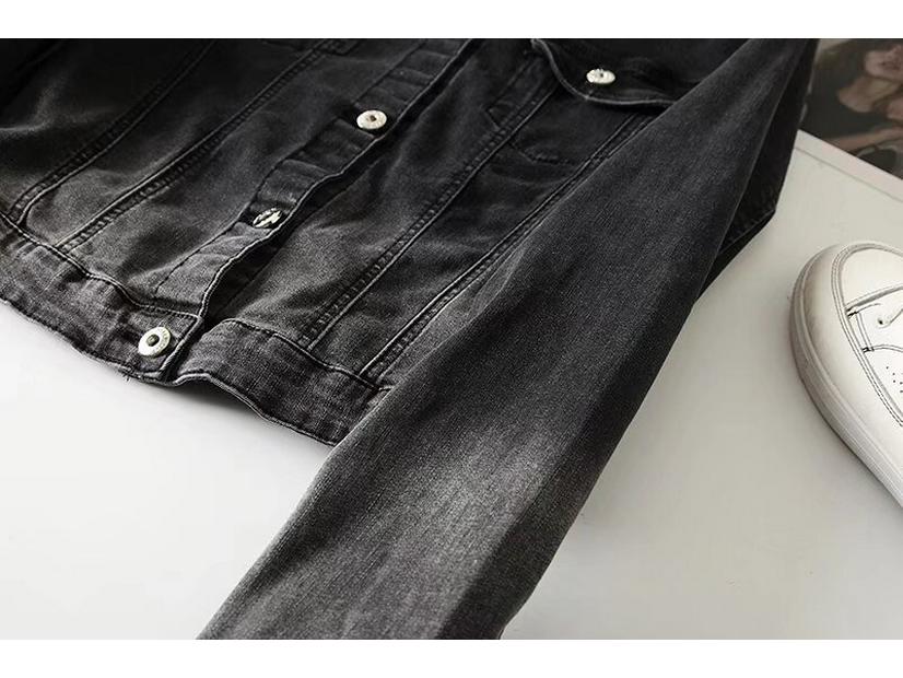 Women's Black Stretch Denim Jacket - Retro, Versatile, Short Spring Outerwear