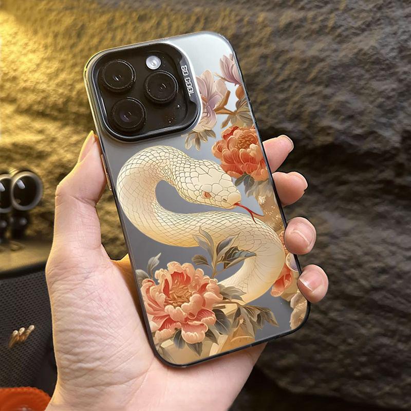 Luxury Snake Year Anti-drop Armour Case For iPhone 16 15 Pro Max 15 14 13 12 11 Pro X XR XS 7 8 Plus Lens Protect Plating Cover