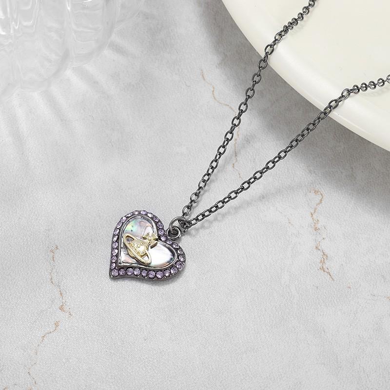 Herzanhänger der Kaiserinwitwe: Perlmutt Saturn Halskette, Damen Retro Leichter Luxus Schlüsselbeinkette.