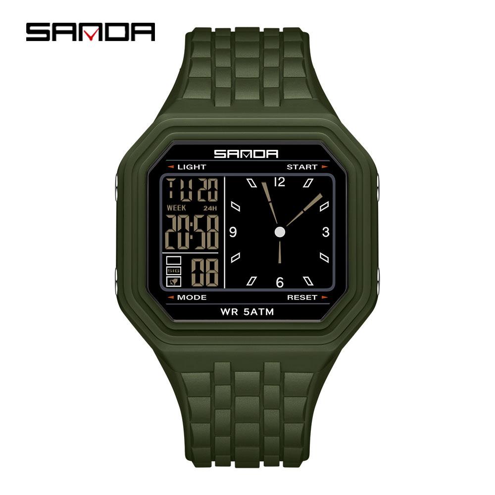 SANDA Fashion Electronic Watch Men's 50m Waterproof Night Light Multi Functional Student Trend Dual Screen Sports Watch