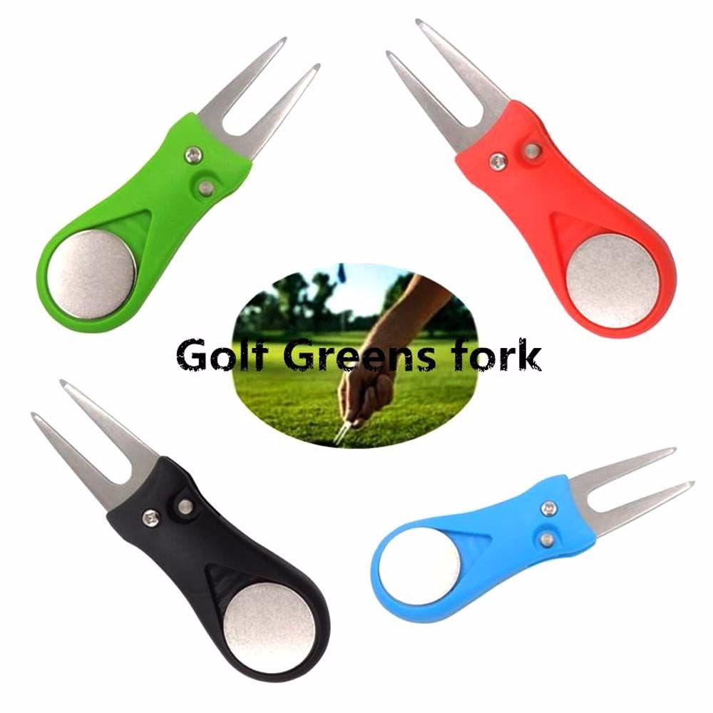 Pop-up Button Putting Green Groove Cleaner Golf Pitchfork Switchblade Pitch Golf Divot Repair Tool