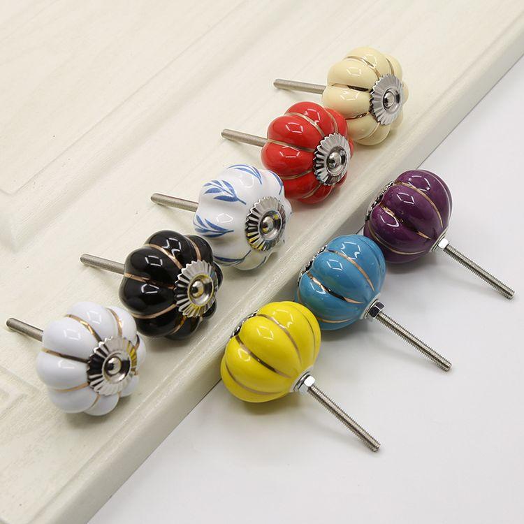 Color Ceramic Through Hole Pumpkin Handle Knobs Light Luxury Modern Minimalist Drawer Cabinet Wardrobe Cartoon Art Handle Knobs