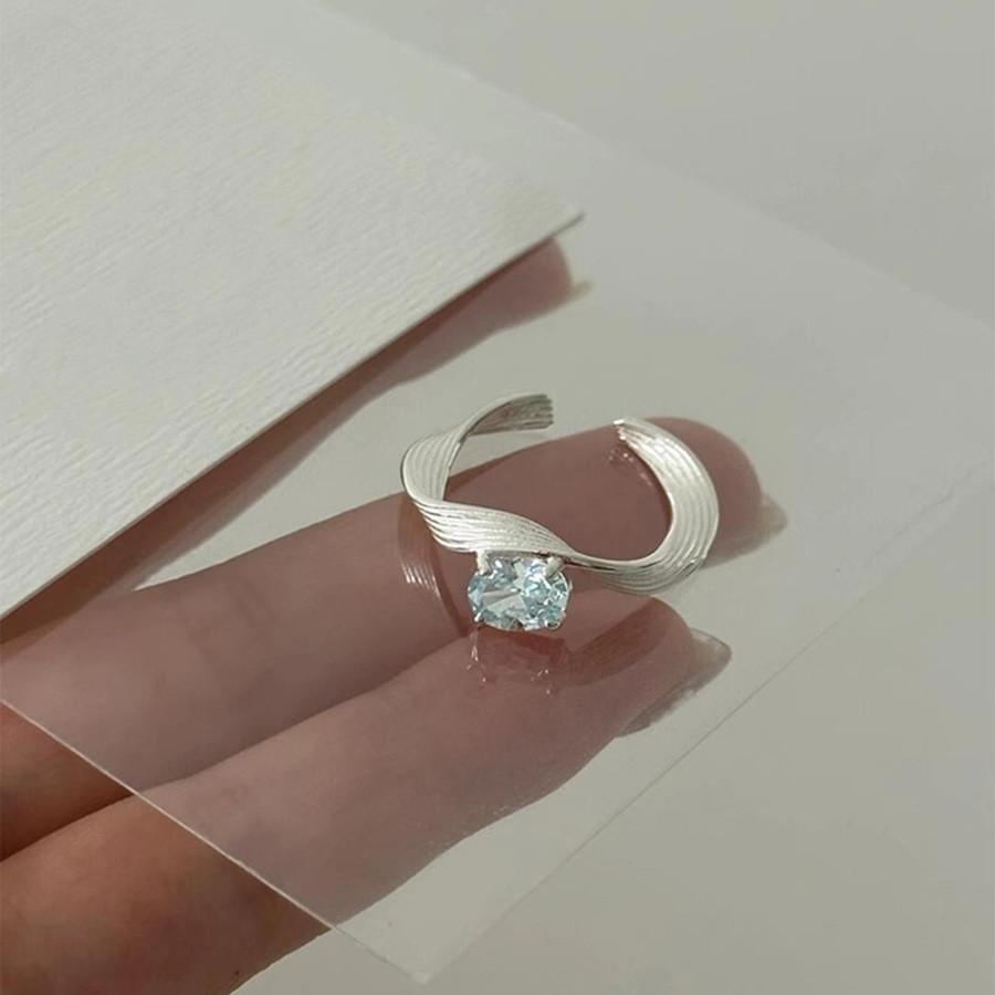 Elegant Blue Zircon Copper Ring For Women Unique Adjustable Open Finger Style